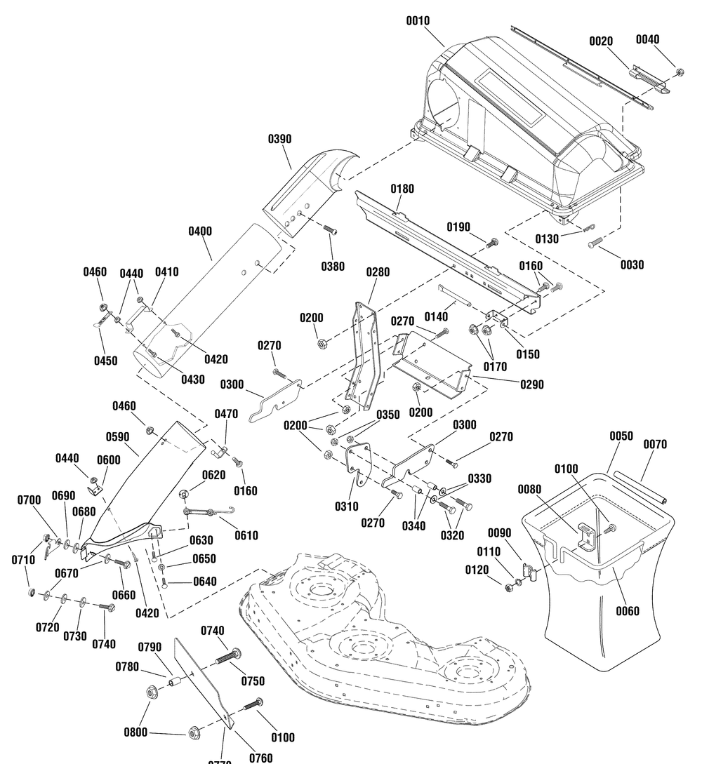 Triple Catcher Assembly 46" And 52" Diagram and Parts List for 1695710  Briggs and Stratton Lawn Tractor Accessories